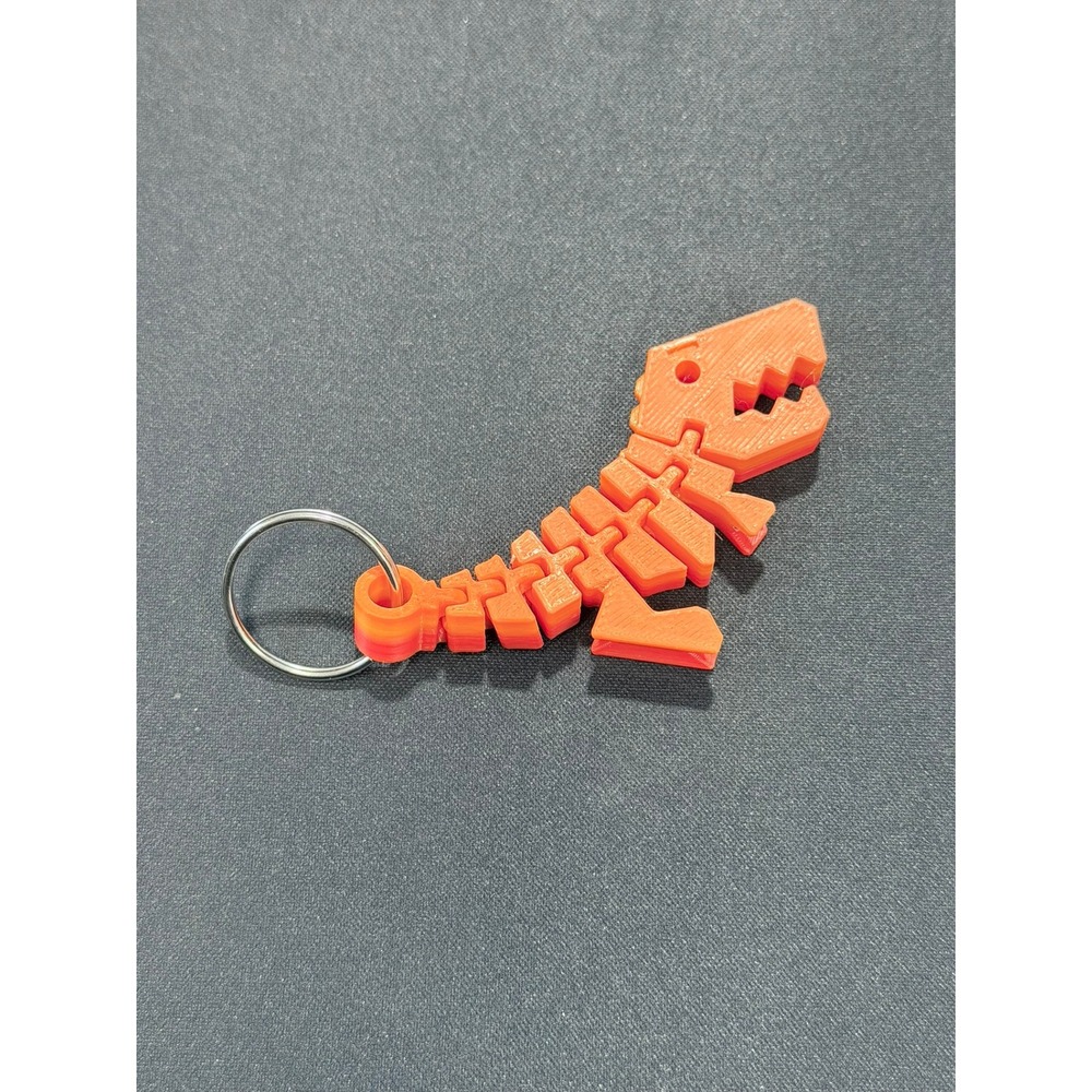 3D Printed Articulated T-Rex Keychain Orange Red Gradient Flexible Dinosaur Toy - Picture 1 of 4